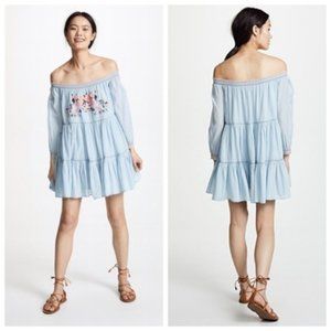 Free People Blue Embroidered Mini Dress, S
